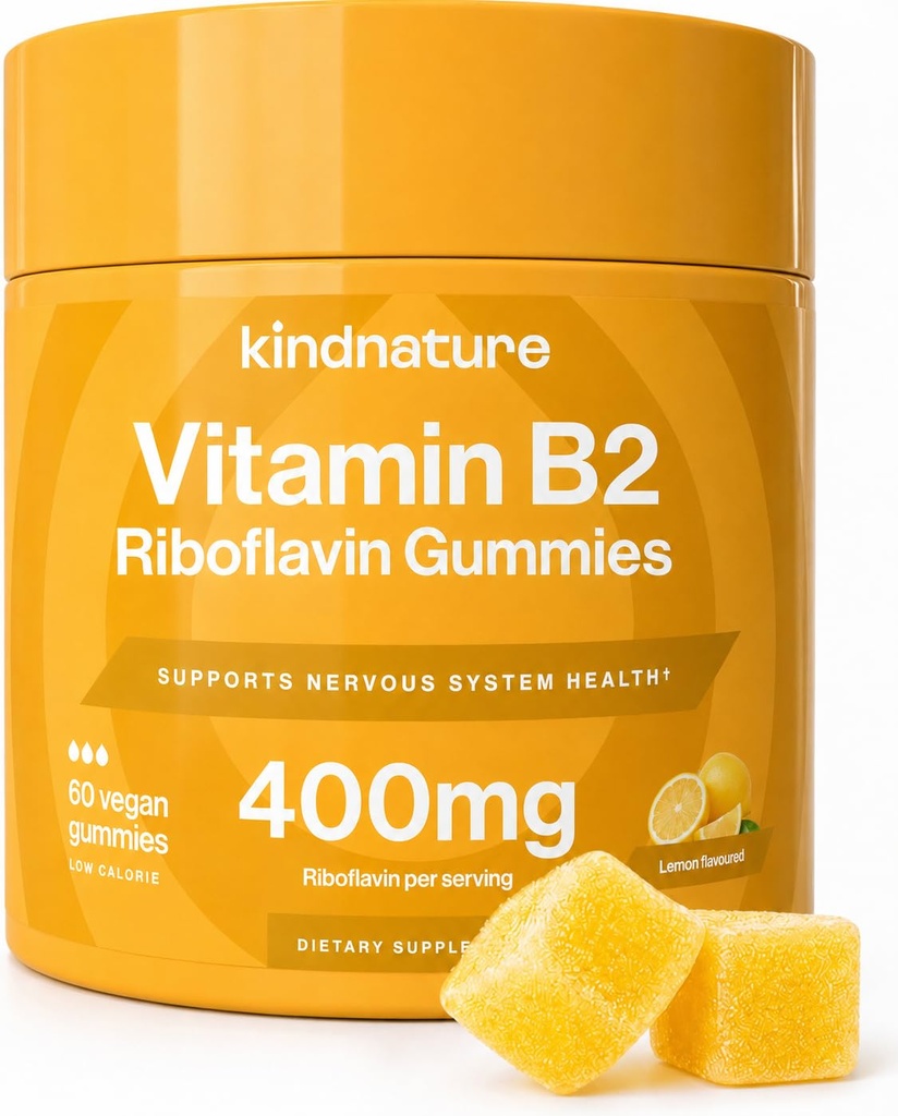 kinatur vitamin B2 Gummies - Riboflavin 400mg Supplement for barn og voksne - Ikke-GMO, Soya & Glutenfri, Vegansk Chewable Gummies (30 dagers forsyning)