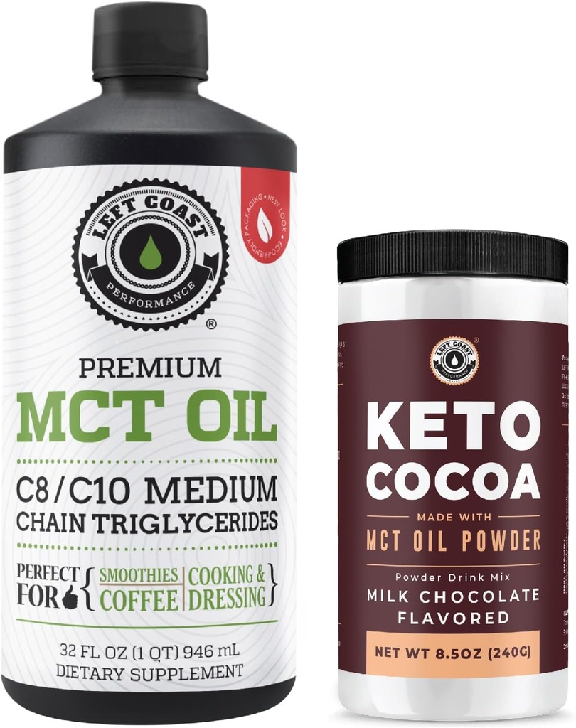 Venstre kyst ytelse 100% kokosnøtt MCT olje væske, 32oz + Keto Coco drikke blanding, 8,5oz