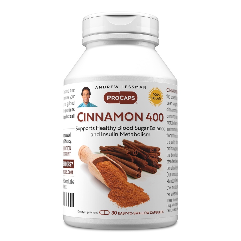 ANDREW LESSMAN kanel 400mg - 30 kapsler - høy styrke, standardisert ekstrakt. Ingen additiver. Små enkle å svelge kapsler