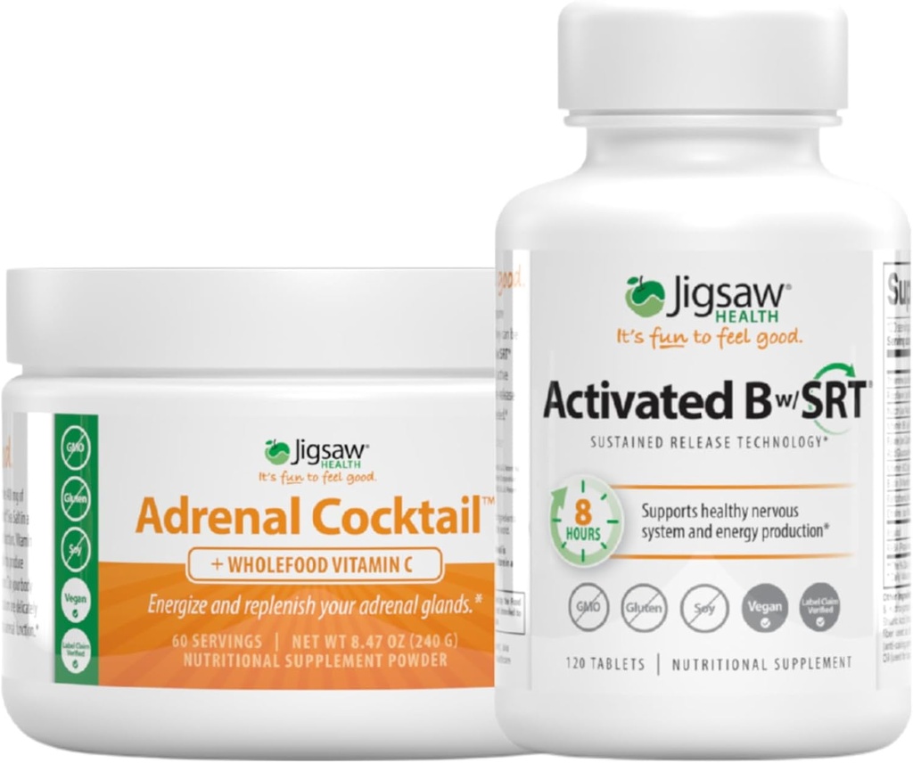 Jigsaw Health Bundle | Adrenal Cocktail, 60 Serveringer (Jar), og Aktivert B w/SRT, 120 Tabletter
