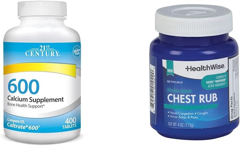 21st Century Kalsium 600mg Tabletter 400 Count & HealthWise Medisinert bryst Rub 4oz Cough Suppressant