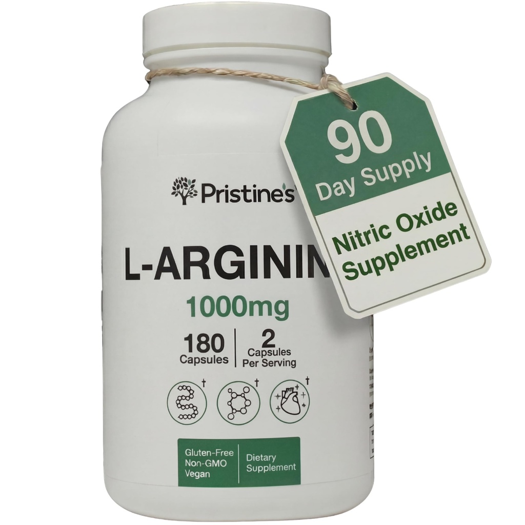 PRISTINE L Arginine kosttilskudd for menn og kvinner - 1000 mg kapsler 90 dagers forsyning nitric oksid & pre trening aminosyre støtte