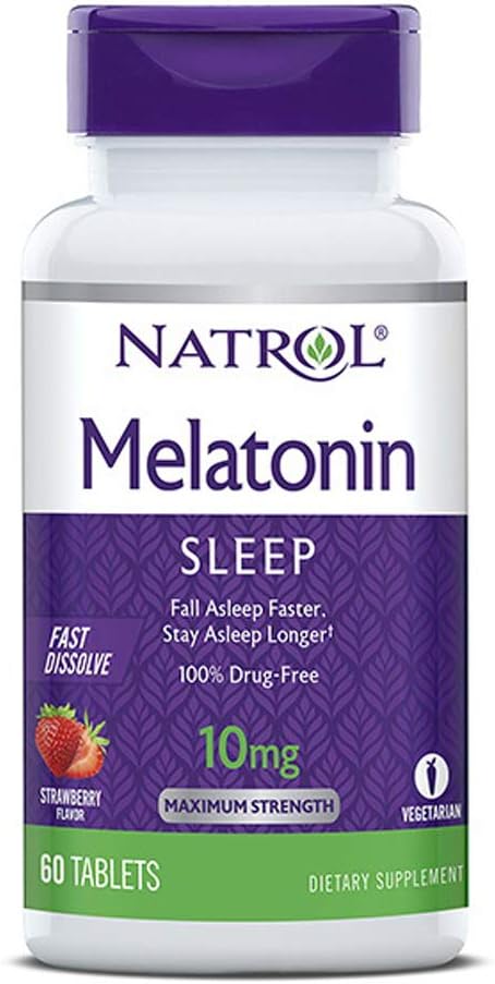 Natrol Melatonin søvn Maksimal styrke raskt oppløse Jordbær smak 10 mg 60 tabletter (pakke på 2)