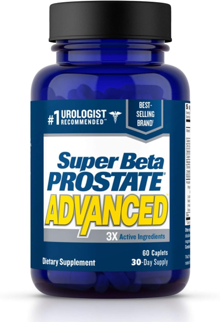 Super Beta Prostate Advanced Prostate Supplement for menn - Reduser badturer, fremme søvn, støtte urinhelse og blender tømming. Beta Sitosterol ikke så Palmetto. (60 Caplets, 1-Buttle)