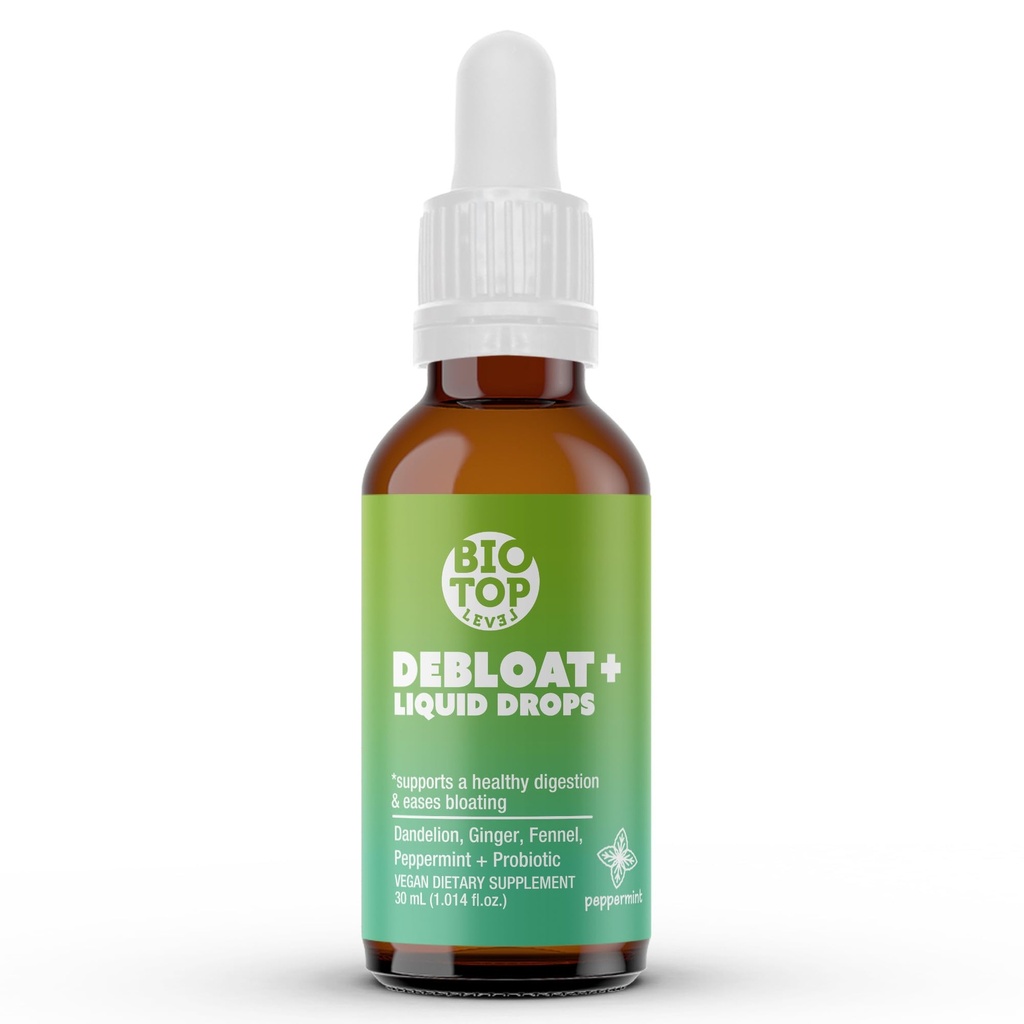 Debloat organiske flytende dråper for naturgass og blomstrende relief, støtter Digestiv & Gut helse med Dandelion, Ginger, Fennel, Peppermynte, Sukkerfri 1.0 Fl Oz.