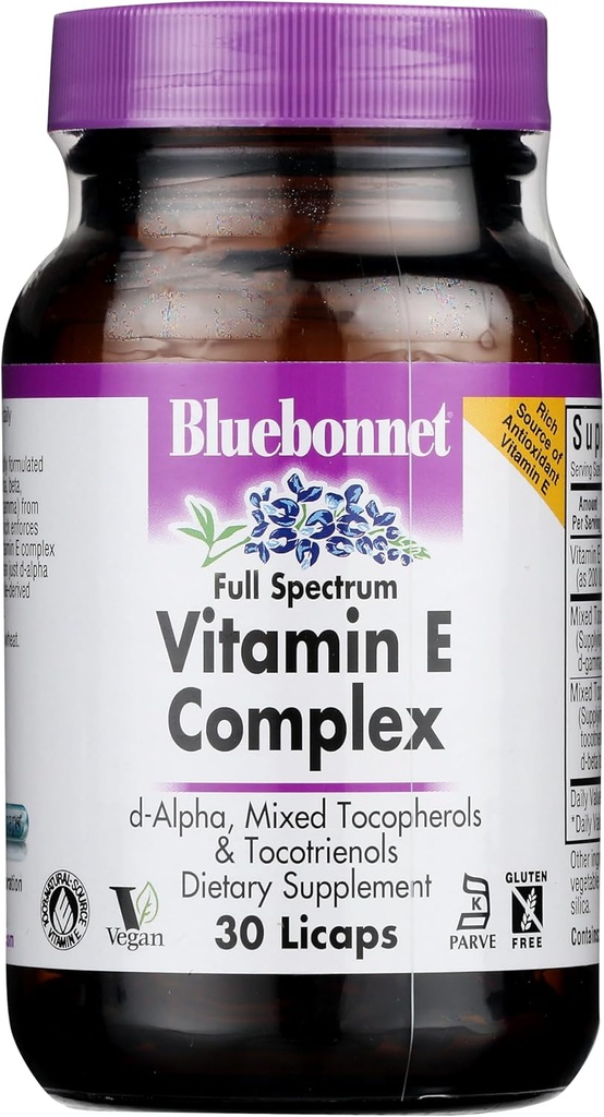 BlåBonnet Full Spectrum Naturlig Vitamin E Complex Flytende kapsler, 30 greve (743715006003)
