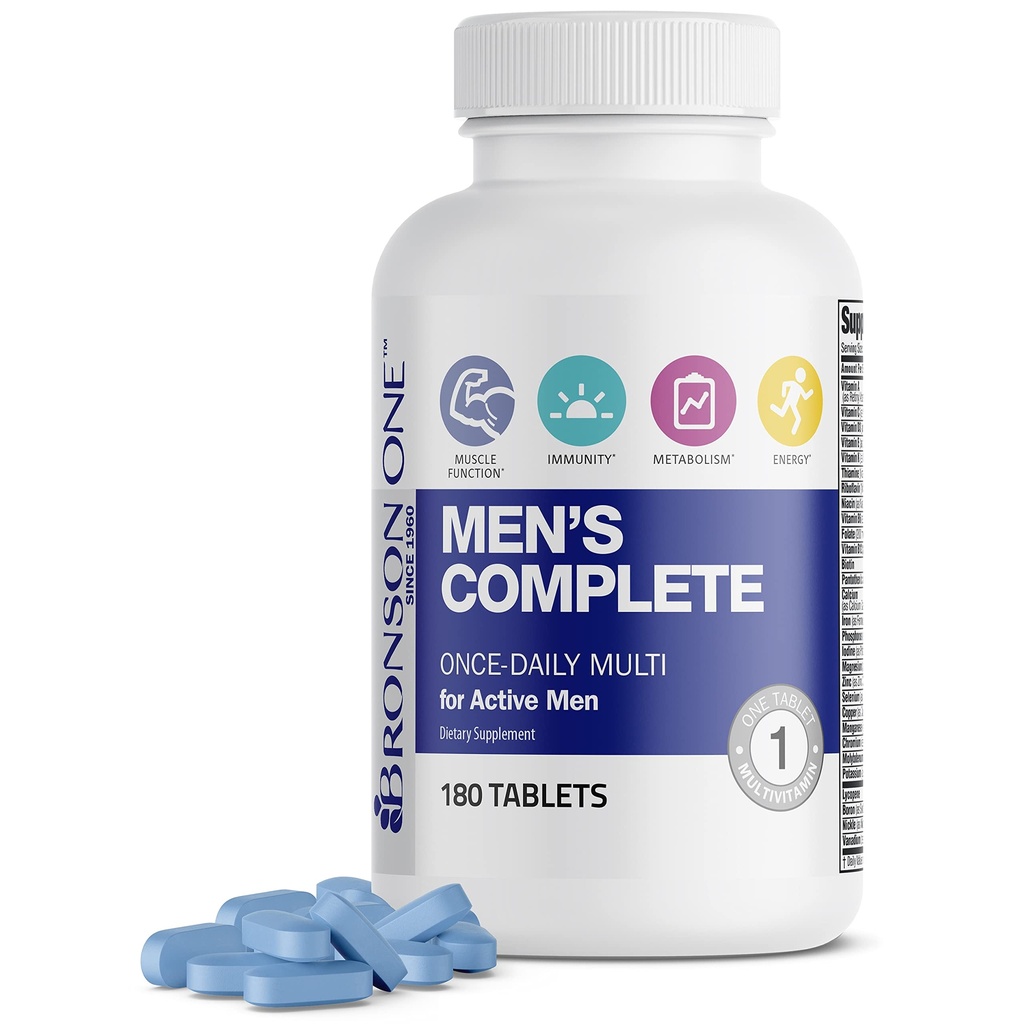 Bronson En daglig menns komplette multivitamin multimineral én gang daglig multi for aktive menn, 180 tabletter