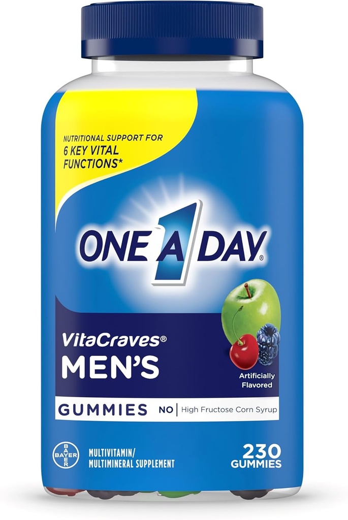 En dag menn multivitamin gummi, multivitamin for menn med vitamin A, C, D, E, kalsium og mer for å støtte sunn muskelfunksjon, gummier, 230 greve