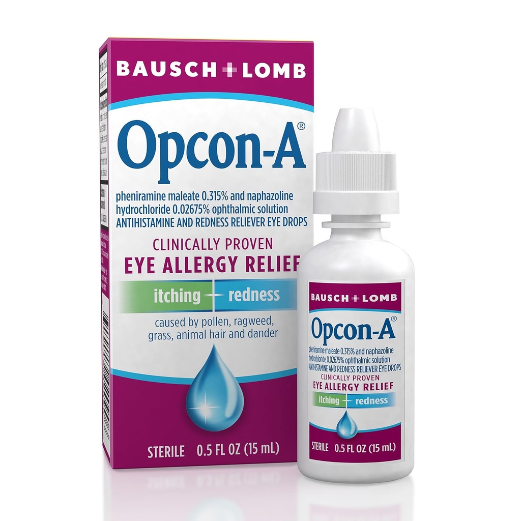 Opcon-A Allergy Eye Drops by Bausch + Lomb, for kløe og rødhet Relief, Røde og kløende øyne Antihistaminer Eye Drop, klinisk bevist behandling, 0,5 Fl Oz
