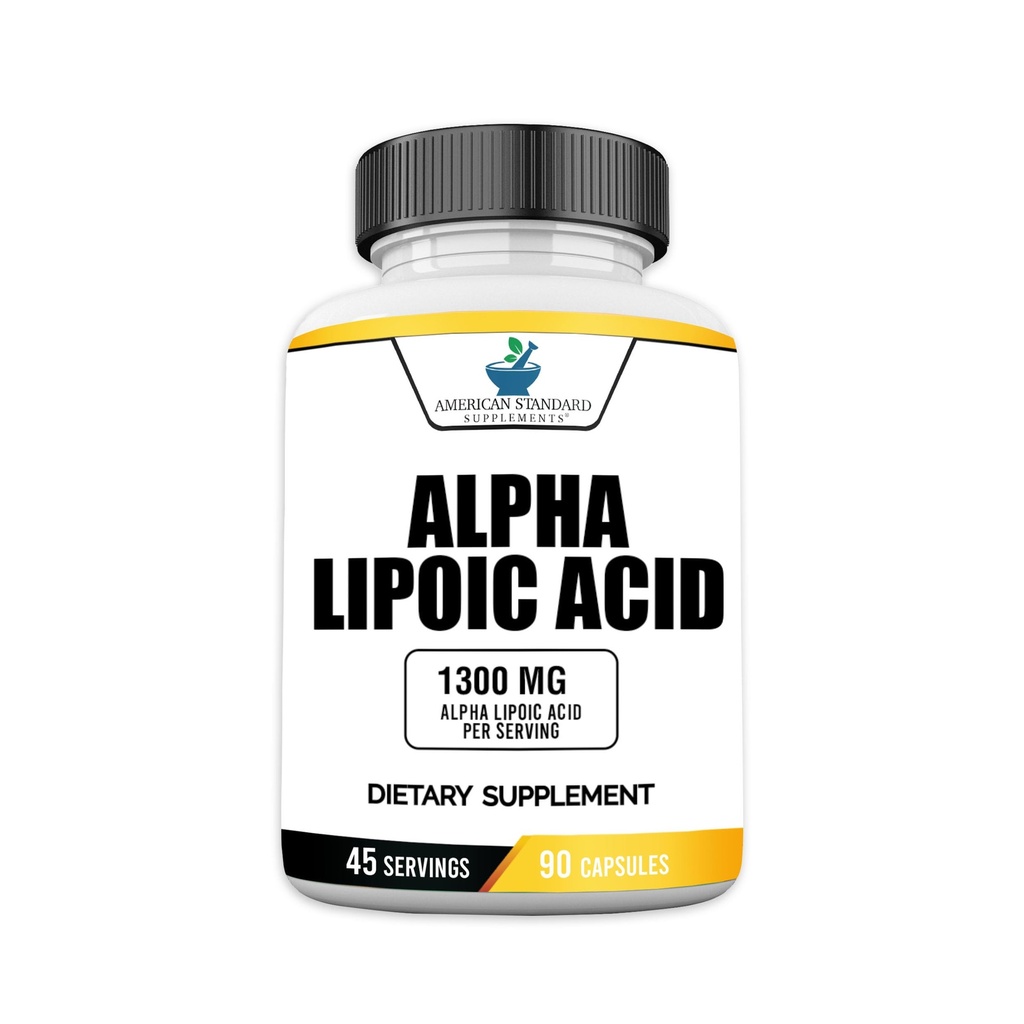 American Standard Supplements Alpha Lipoic Acid 1300mg Per Serving - Vegan, Glutenfri, Ikke-GMO, 90 kapsler, 45 Serveringer