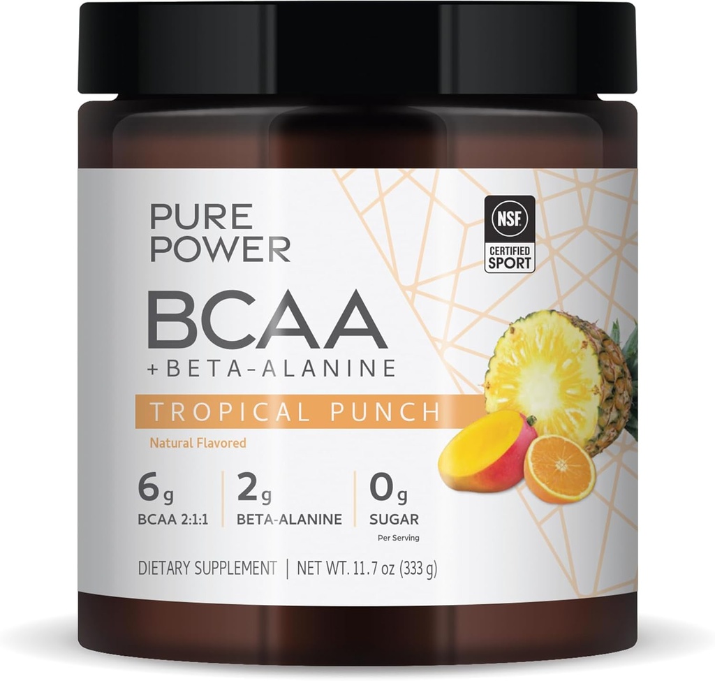 Pure Power BCAA + Beta-Alanin, Tropisk Punch Flavor, 11.7 oz (333 g), 30 Serveringer, 6g BCAA, 2g Beta-Alanin, 0g Sukker, Ikke-GMO, Dr. Mercola