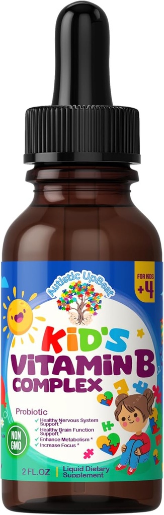 Autistic UpBeat: Kids vitamin B-kompleks | Kid-vennlig  Drop Unlfavored | B1, B2, B3, B6, B7, B9 & Methyl B12 | Hjernefunksjon, Fokus, Metabolisme | Kids B komplekse flytende dråper Supplement