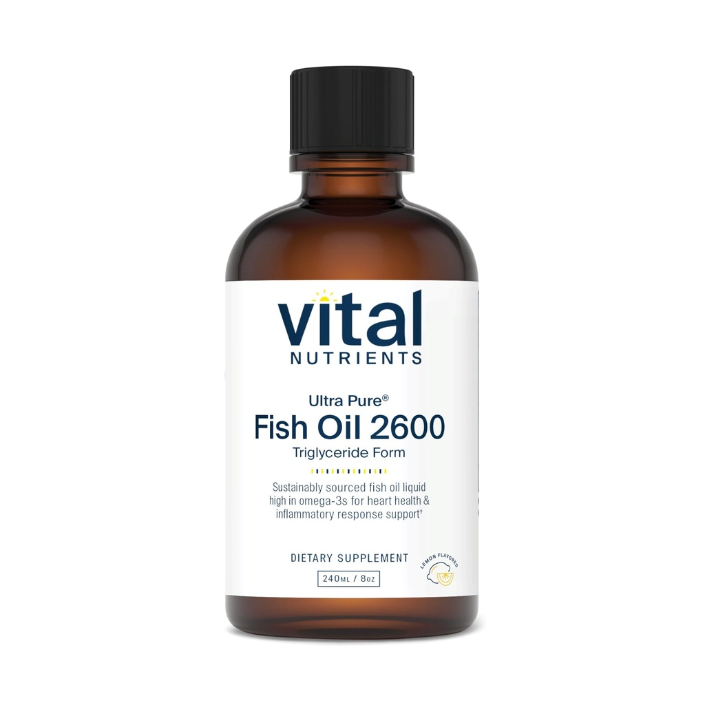 Vitale næringsstoffer - Ultra ren fiskeolje 2600 (farmasøytisk grad) - Hi-Potens dyp sjø flytende fiskeolje, kardiovaskulær støtte, naturlig sitronflavor - 8 Fl Oz per flaske