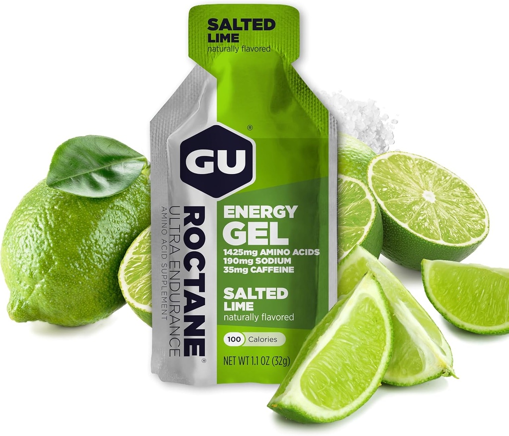 Gu Energi Roctane Ultra Endurance Energy Gel, On-The-Go Sports Ernæring for løp, sykling, sykling eller skikjøring, Saltet Lime, 24-land