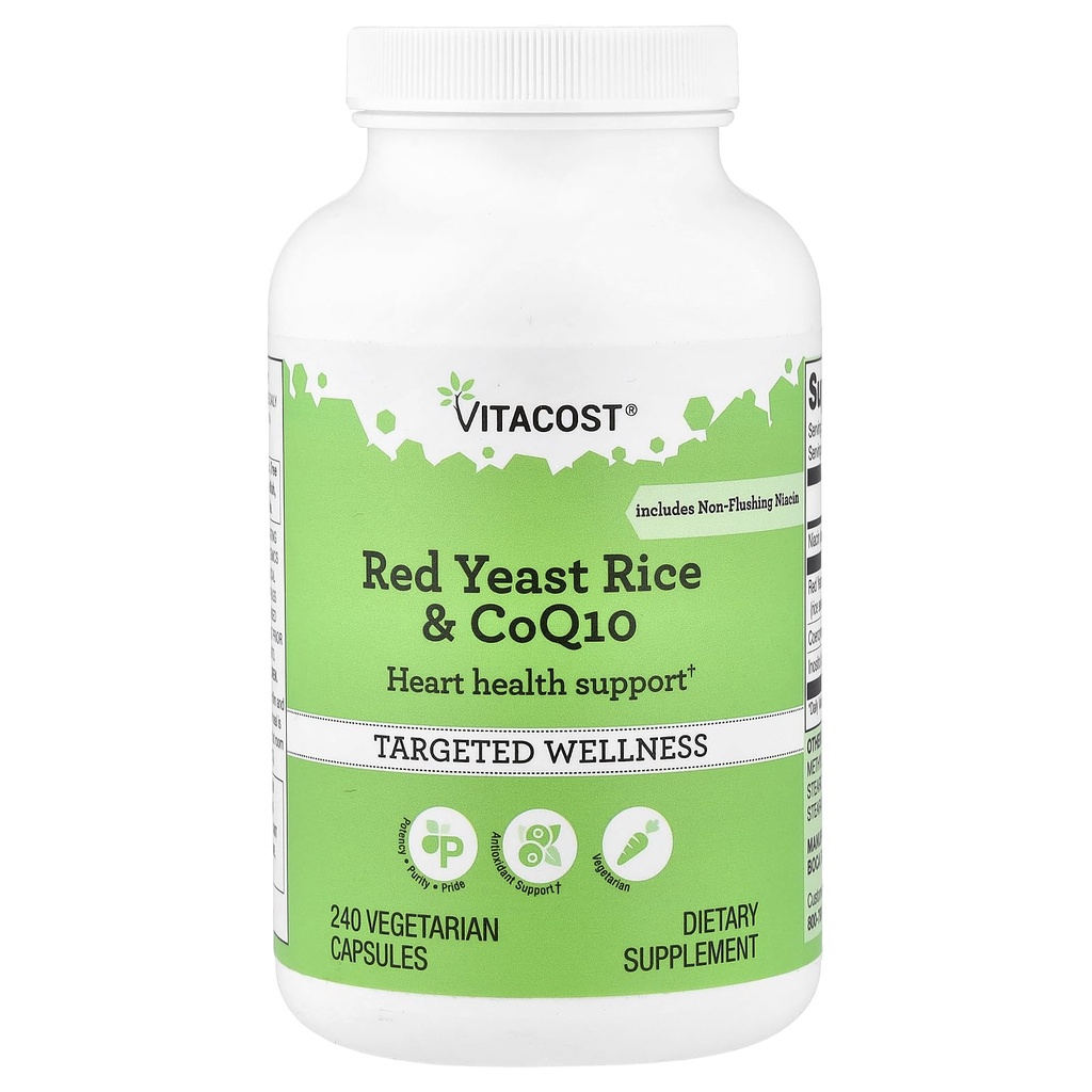 Vitacost Red Yeast Rice & CoQ10 med No-Flush Niacin - 240 Vegetariske kapsler