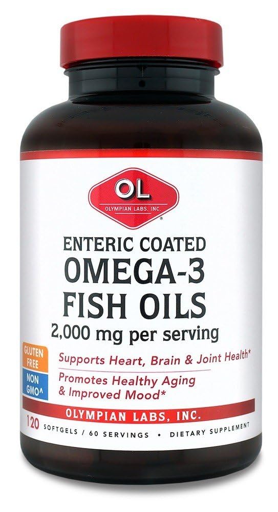 Olympian Labs Enteric Coated Omega 3 Fiskeoljer, 2000 mg per porsjon/ 60 porsjoner, 120 Softgels