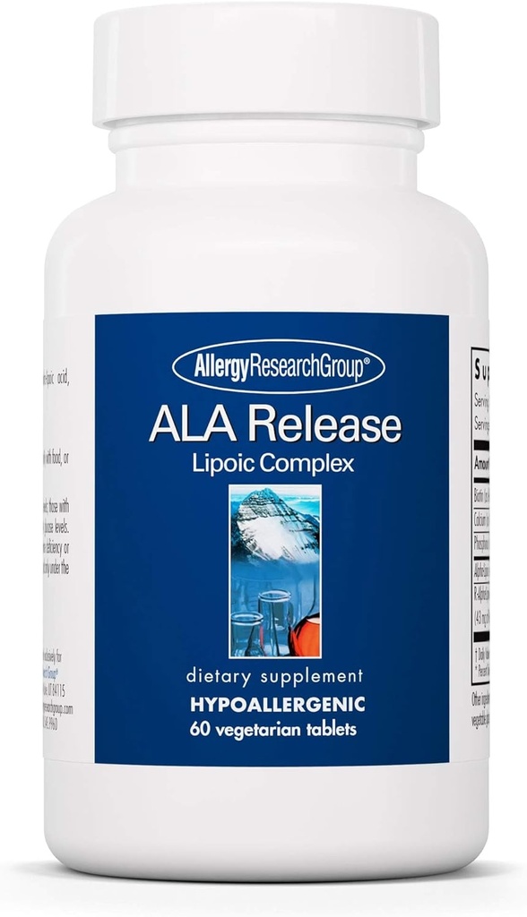 Allergi Forskningsgruppe ALA Release - Alpha-Lipoic Acid Complex, R-Alfa-Lipoic, Biotin, Kalsium, Næringstilskudd, Vegetariske tabletter - 60 Antall