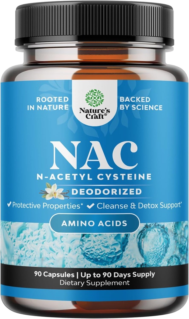 NAC Supplement N-Acetyl Cysteine med Vanilla - Detox N-Acetylcysteine Supplement for lunge Helse og pustefunksjon, lever og nyrer Detox & Cleanse - Amino NAC Kapsler for voksne - 90 Ct
