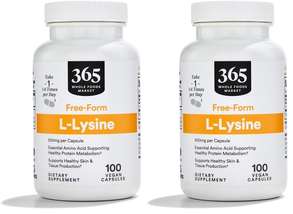 365 av hele matmarkedet, L Lysine 500 mg grønnsaker kapsler, 100 greve (pakke på 2)