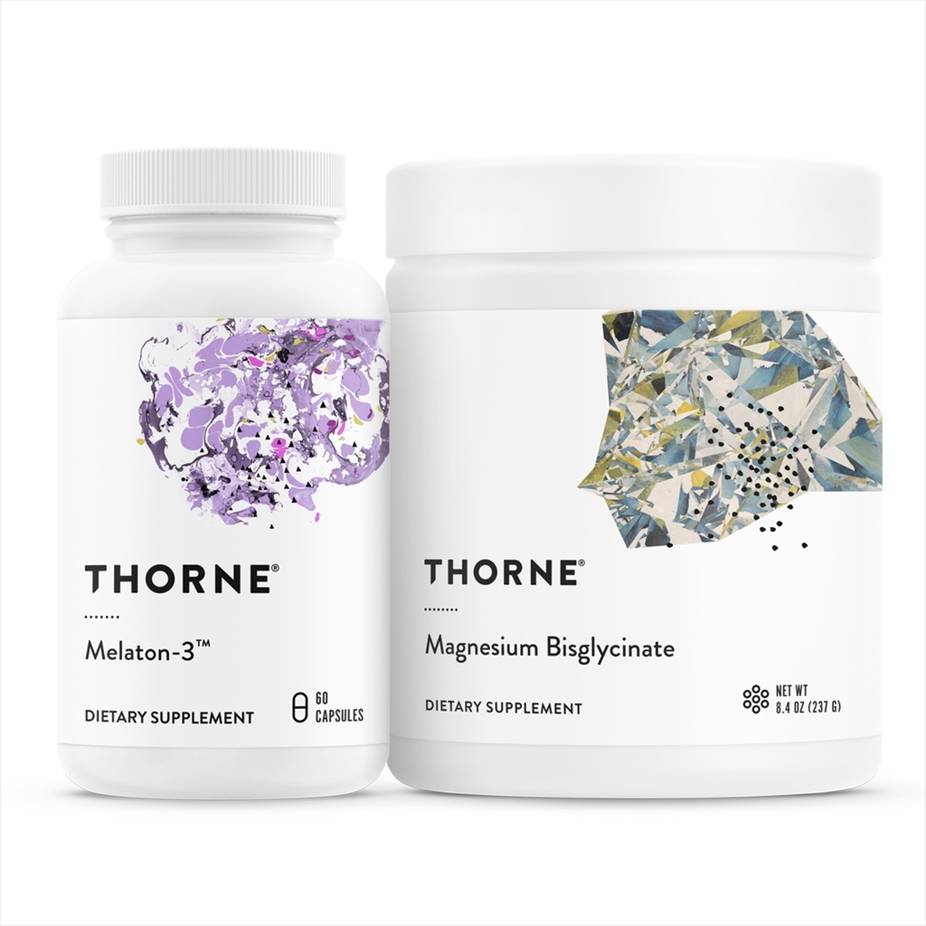 THORNE - søvnstøtte Duo - Magnesium Bisglyonat pulver + Melaton-3 for hvilefull søvn - 60 serveringer