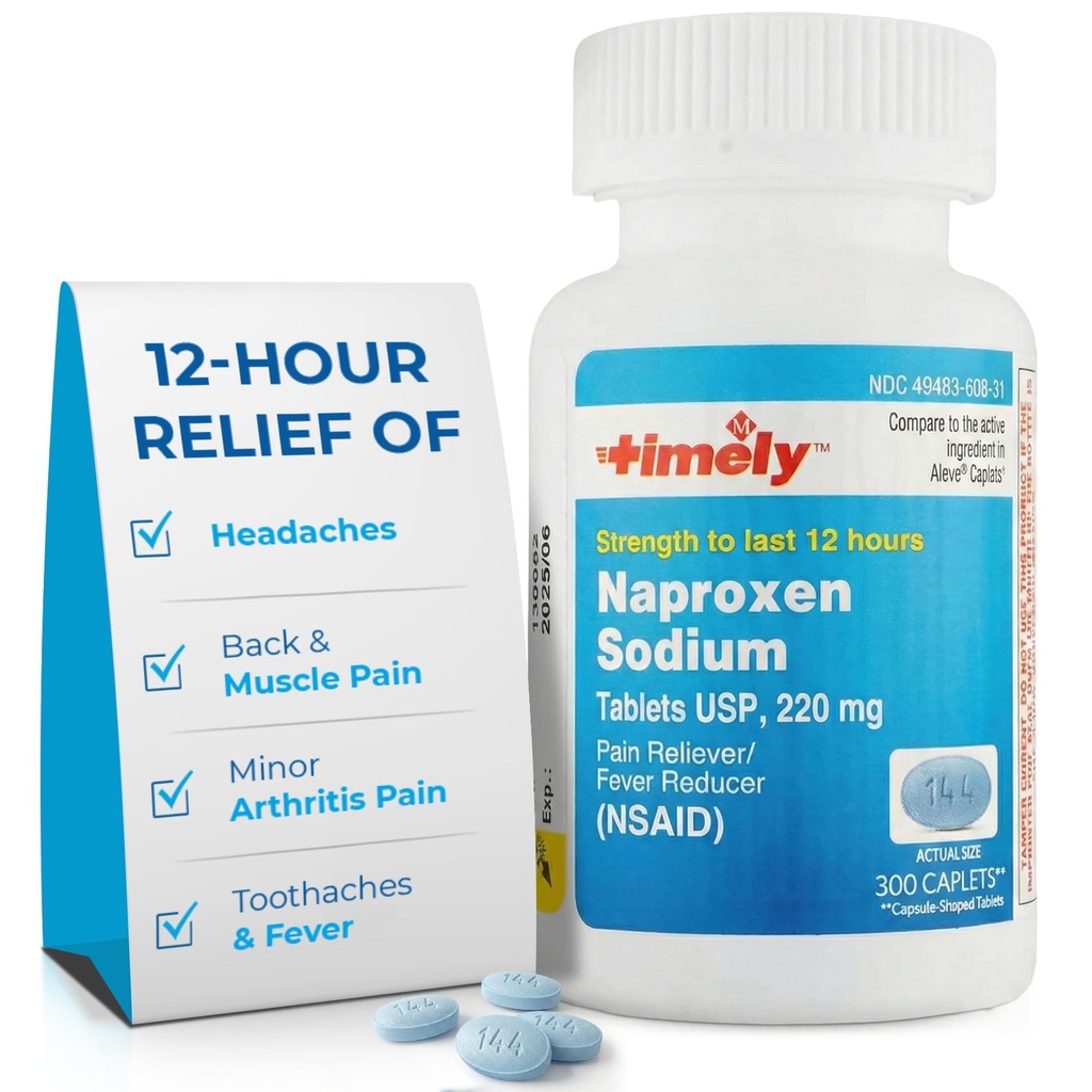 TIME-CAP LABS, INC. Timely Naproxen Natrium 220mg - NSAID Pain Relief for hodepine, tannsmerter, minor arthritis smertelindring, ryggsmerter, feber - varer 12 timer - 300 teller