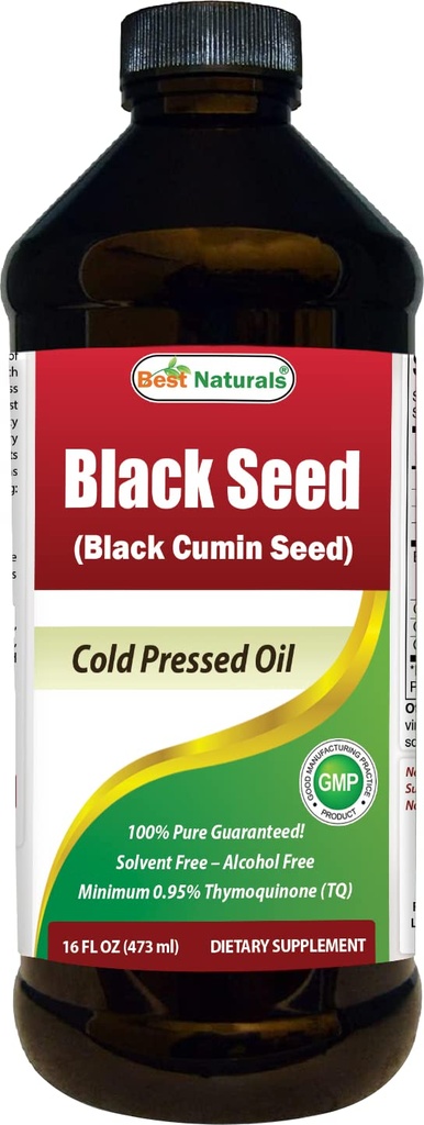 Beste Naturals Black Seed Oil - Minimum 0.95% Thymoquinon (TQ) - Cold Pressed Nigella Sativa Aids i Digestive Helse, Immune Support, Hjernefunksjon, Joint Mobility, Glutenfri, Ikke GMO - 16 OZ