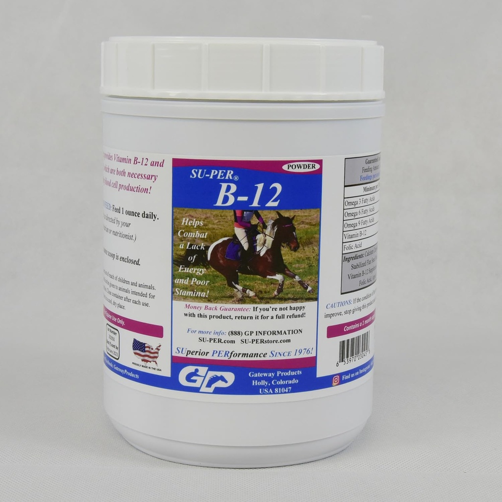 SU-PER B12 for hester - Equine vitaminer B-12 & B-9 Folsyre støtte pulver - Energi Hest Supplement - 2,5 pund, (2 Pack)