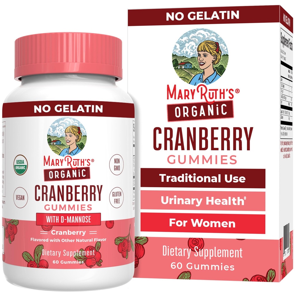 MaryRuth Organics Organic Cranberry Gummies - 500mg Supplement | Urin Tract Health for kvinner | med D Mannose | Tradisjonell bruk | USDA Organic | Vegansk | Ikke GMO | 30 Services