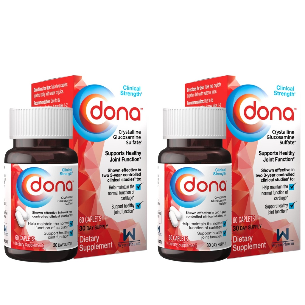Dona Crystalline Glukosamin Sulfate, 750 Mg, Joint Supplement piller for Knee Comfort & Joint Health Support, 750 Mg, 60 Count (2 Pack).