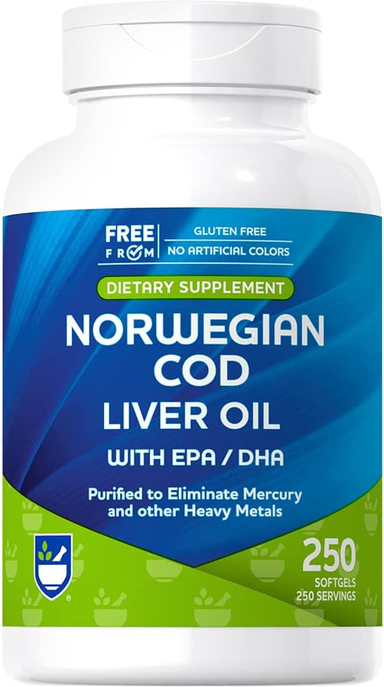 Rite Aid Cod Liver Oil Softgels 250 greve, med EPA og DHA, støtter hjerte, hjerne og visjon helse