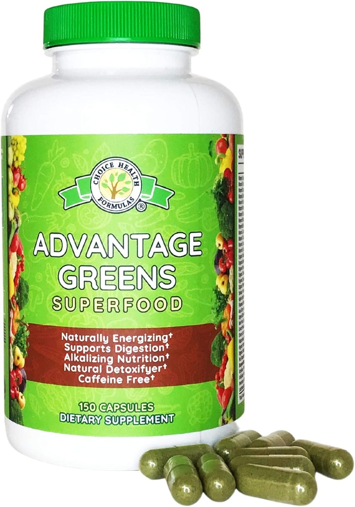 Fordel Greens Superfood - Energipromoter - Hvetegras, Barley Grass, Spirulina, Spinat, Klorella, Beets, Kale Supplement (150 Cap)
