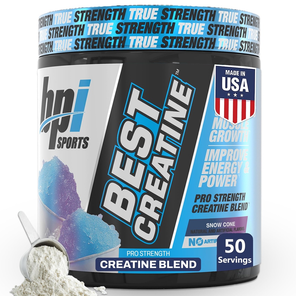 BPI Sports Best Creatine - Kreatin Monohydrat Powder for menn og kvinner, Himalayan Salt - Styrke, Pump, Endurance, Muskelvekst, Muskeldefinisjon - No Bloat - Snow Cone - 50 porsjoner - 10,58 Oz