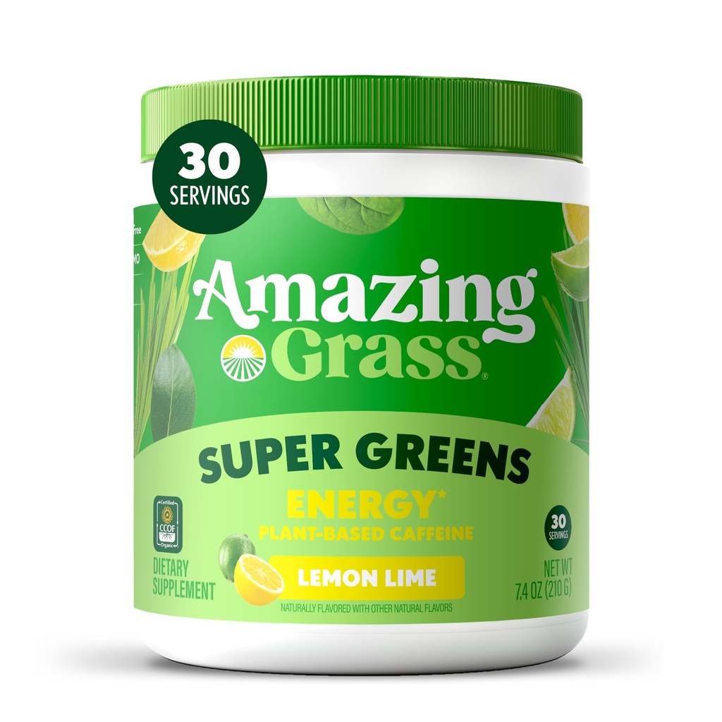 Amazing Grass Greens Blande Energi: Smoothie Mix, Super Greens Powder & Plant Basert Kaffe med Matcha Grønn Te & Beet Root Powder, Lemon Lime, 30 Servering (Packing May Vary)