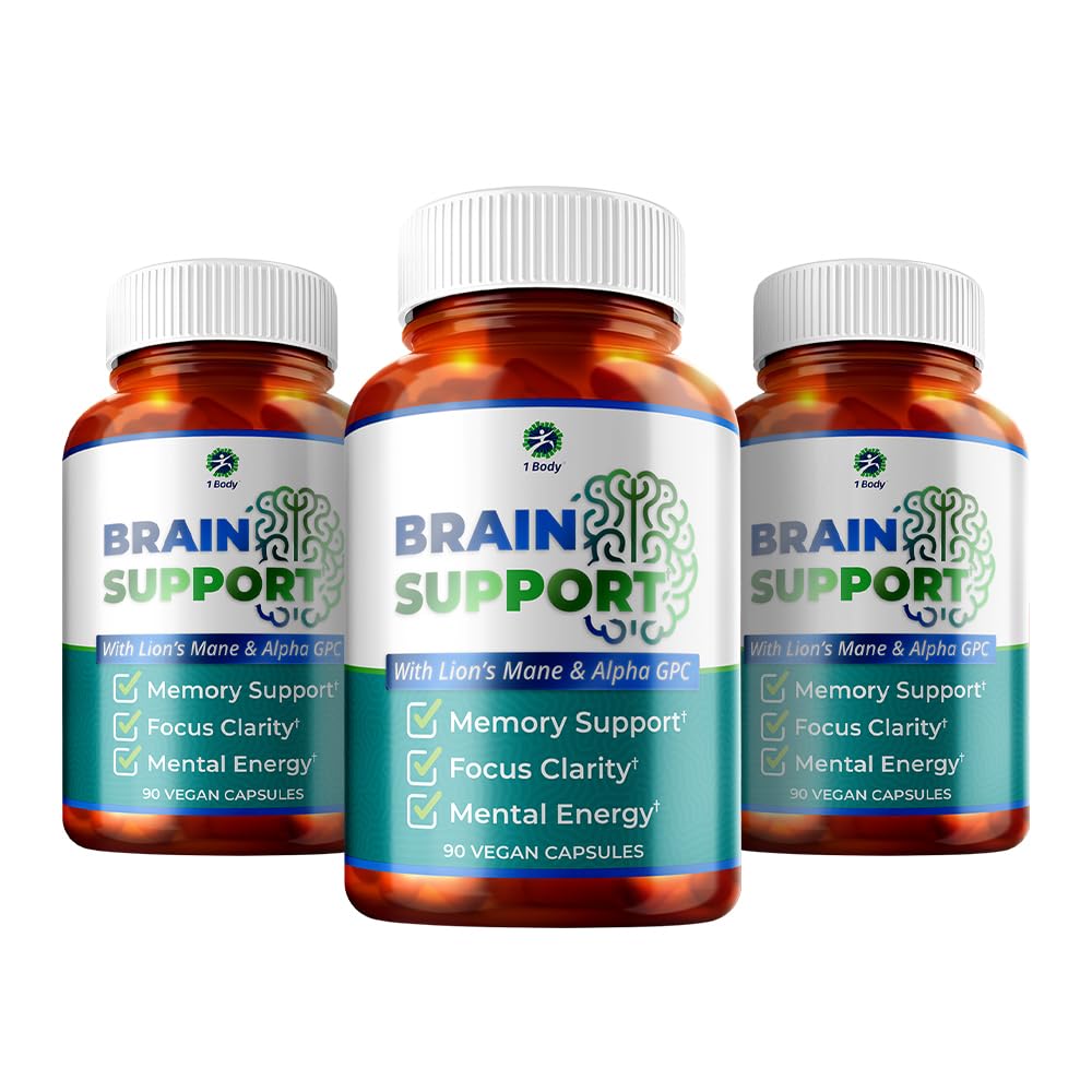 1 Body Brain Support Triple Pack, Alpha GPC og Lions Mane Extract, 90 kapsler hver