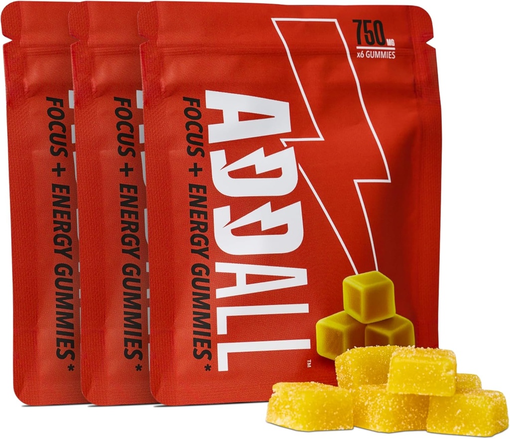 Addall Focus & Energi Gummies 750mg (3 pakke) # 1 Effektiv alternativ hjerne Supplement Substituere piller Nootropic & Energy ® No Crash ® Science støttet formel ® USA