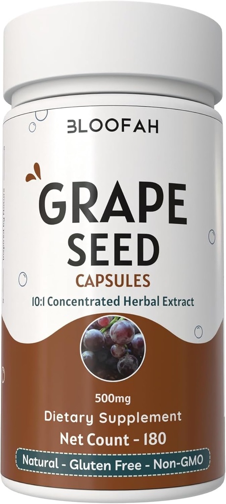 Grape Seed Capsules 500mg Vist vinifera Konsentrert 10:1 Ekstrakt pulver | Naturlig herbal Supplement, Ikke-GMO, Glutenfri formel (180 greve (pakke av 1)