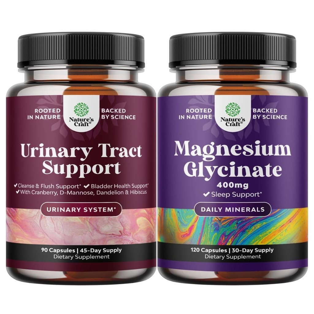 Bundle of D Mannose Capsules for Urinal Tract Health for kvinner raskt fungerende super konsentrert Cranberry 90ct og ren magnesium Glycinate 400 mg Per Serving for Mood Sleep and Relaxation