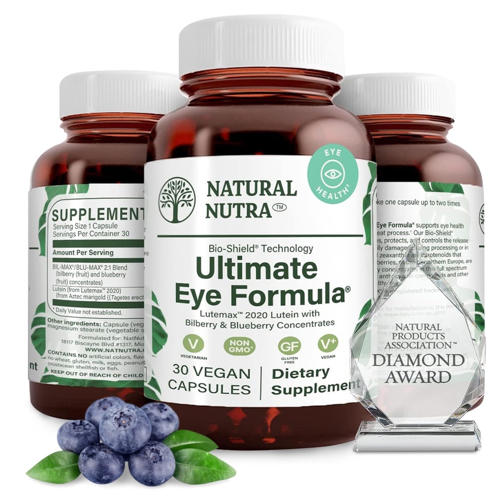 Naturlig Nutra Ultimate Eye Health Supplement - Blåbær ekstrakt blanding for dag og natt visjon støtte, fremmer farge perception & øye klarhet - ikke-GMO, Glutenfri, Vegan - 30 kapsler