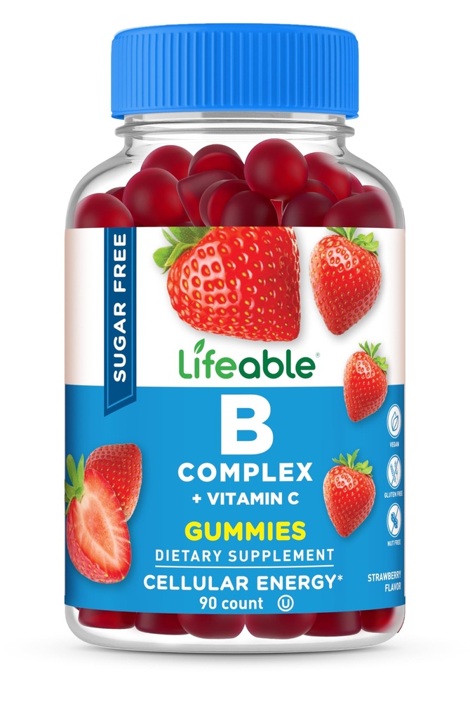 Livbare sukker gratis vitamin B komplekse gummier | B-kompleks med vitamin C | Great Tasting VIT B komplekse vitaminer | Energi og Nerve støtte | B vitaminer kompleks for kvinner, menn, voksne | 90 gummier