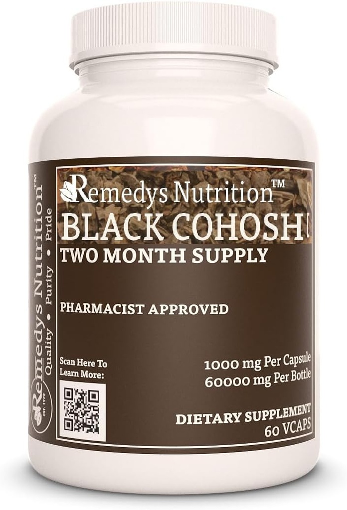 Remedys ernæring Svart Cohosh | 1000 mg, 60 Vegan Capsules Herbal kosttilskudd | To måneders forsyning