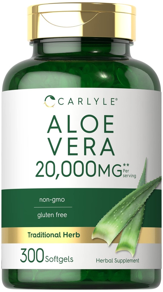 Carlyle Aloe Vera Softgel Kapsler 20 000mg | 300 greve | Aloe Vera Gel Supplement | Ikke-GMO, Glutenfri