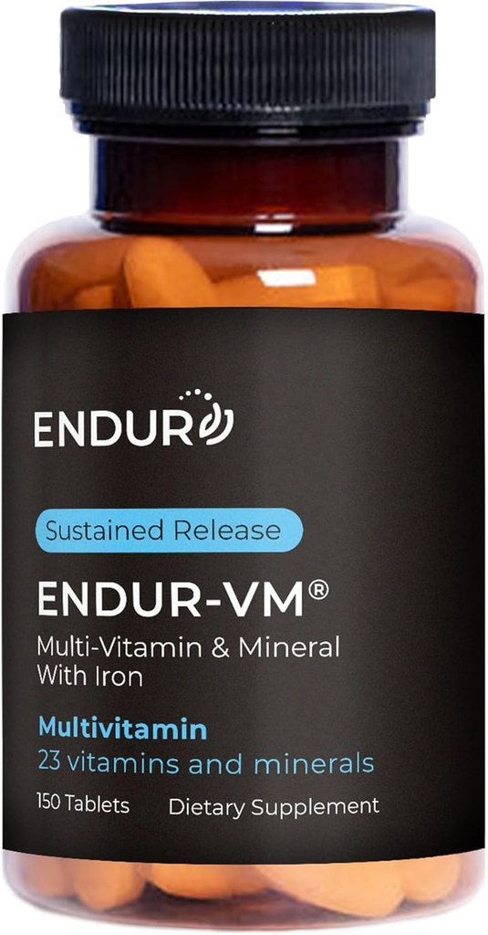 Endur-VM Multivitamin & Mineral (med jern), daglig multivitamin med vitale mineraler, vitamin B, vitamin D & folsyre, Glutenfri, 150 tabletter