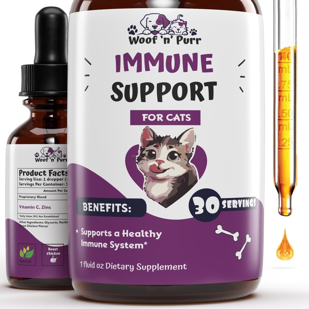 Immunstøtte for katter - Hjelper til å støtte et sunt immunsystem - Cat Immune Booster - Cat Immune Support - Cat Immune Supplement - Immune Support Cats - Cat Immune Support Supplement - 1 fl oz