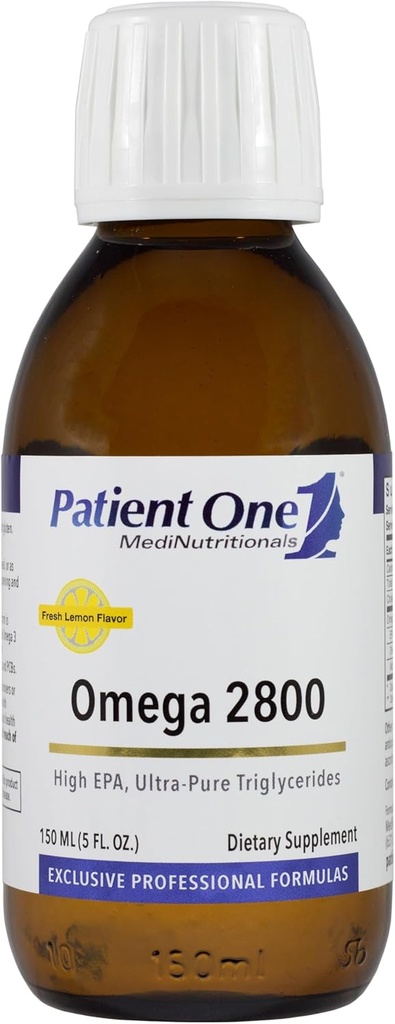 Patient En Omega 2800 flytende | Supplement til støtte hjerte, kognitiv og felles helse* | høy potens Omega-3 fiskeolje | sitronflavor | 5 fl oz