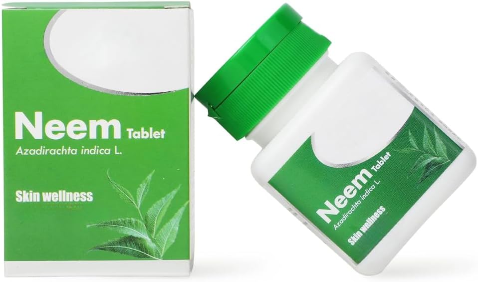 Neem ayurvediske tabletter, Naturlig rengjøringsmiddel, hud velvære, | kontroller Acne og bumser, 100% ren og naturlig - 60 tablett