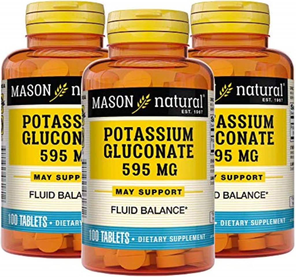 Mason Natural Kalium Gluconate 595 mg, 300 dagers forsyning, 100 tabletter (pakke med 3)