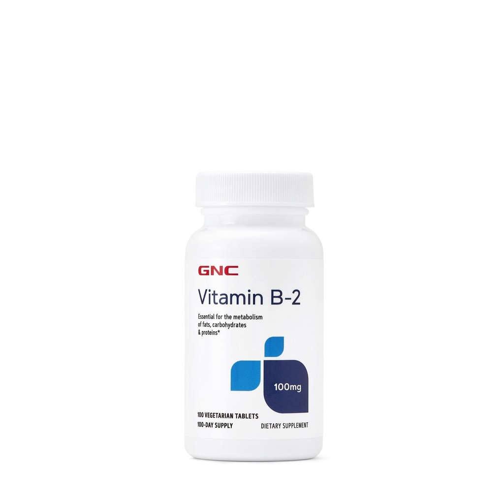 GNC vitamin B2 100mg Supplement, essensiell for metabolisme av fett, karbohydrater og proteiner, 100 serveringer