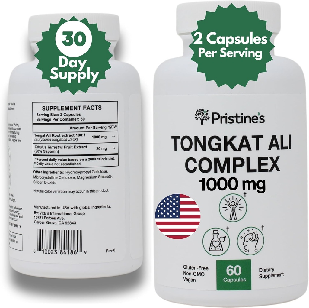 Tongkat Ali 1000MG ekstrakt Supplement -30 dagers forsyning - Atletisk ytelsesstøtte - Naturlig Afrodisiac, Testosteron & immunitetsstøtte - Potent Antioksidant Fordeler
