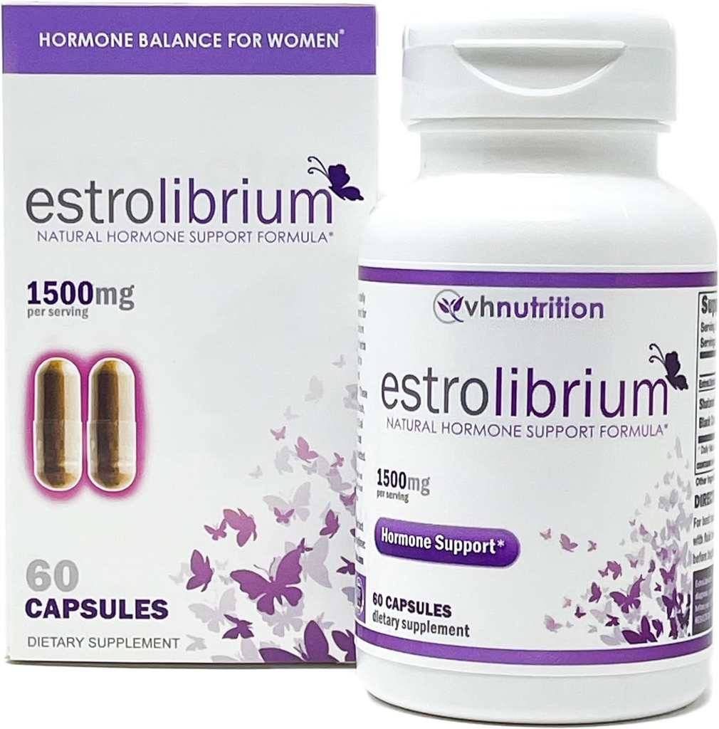 VH Nutrition ESTROLIBRIUM  Hormone Hormon Balanse for kvinner * | Menopause støtte Supplement* | Black Cohosh, Shatavari, Chaste Tre Berry (Vitex), Dong Quai | 60 kapsler i enkle å svelge piller
