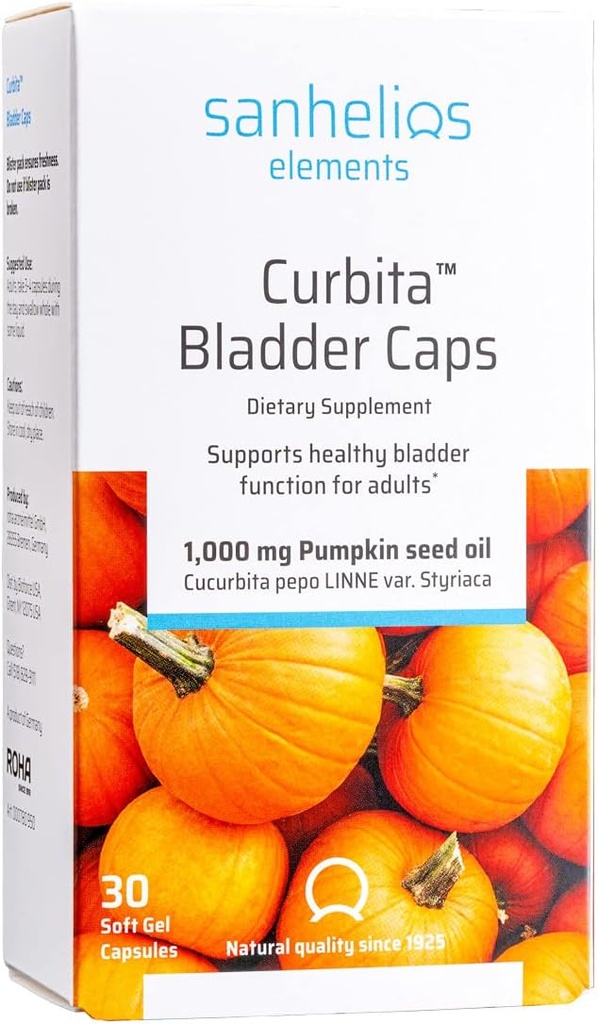 Sanhelios Curbita Blader Caps Pumpkin Seed Oil 1000mg - Sunn Bladder funksjon støtte supplement for menn og kvinner - ikke-GMO, sukker-fri, preservativ-fri, Glutenfri - 30 Softgel Kapsler